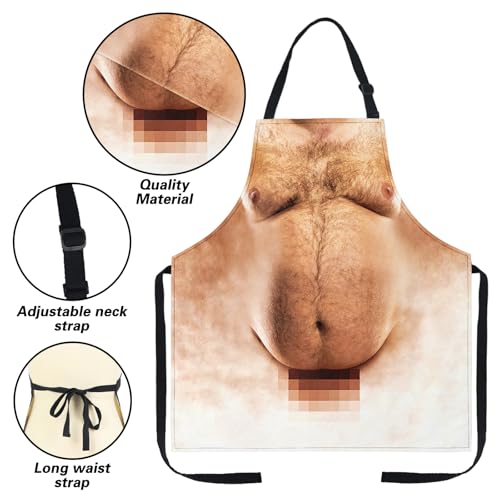Funny Men Cooking Grilling Aprons Belly BBQ Funny Gag Gifts for Christmas, White Elephant Gift Exchange - color: Red