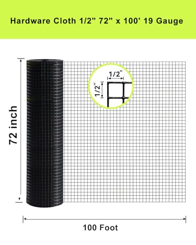 Black Vinyl Coated Hardware Cloth 1/2 Inch 72inx100ft 19 Gauge | Chicken Coop Cover Wire Fencing, Chicken Run, Welded Wire Fencing, Chicken Wire Mesh Roll, Cage Wire Netting - size: 1/2" x 1/2" 72" x 100'