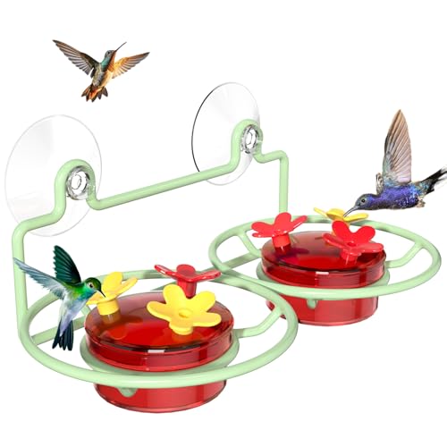 Dreamdrawer Window Hummingbird Feeder, Small Hummingbird Feeder for Outdoors with Strong Suction Cup - Metal Base & 6 Feeding Ports, Easy to Clean and Refill - color: 1PC-Green