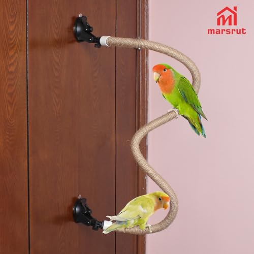 Suction Cup Rope Bird Perch - Bendable Parrot Standing Toy for Climbing & Grinding, Engagement Toys for Window, Bath, Car, Travel, Birdcage Accessories for Small & Medium Bird