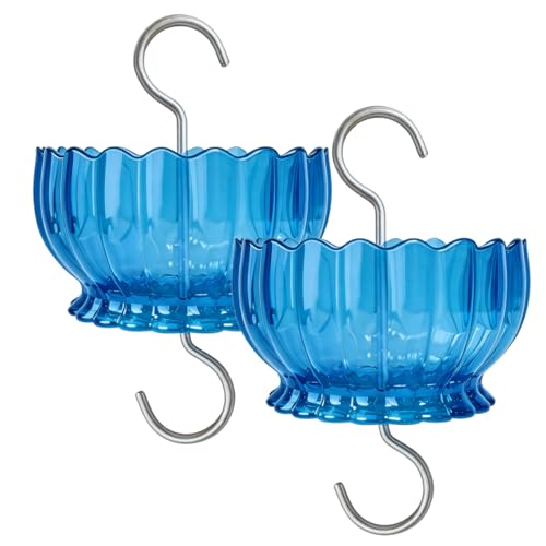 9oz Plastic Ant Moat for Hummingbird Feeder, 2-Pack Blue Daisy Insect Guard | Stainless Hooks, Floral Buffer, Transparent Nectar Protector, Water Barrier Blocking Bugs, 9 Ounce/270ml Capacity - color: Blue, size: 2PC/Pack