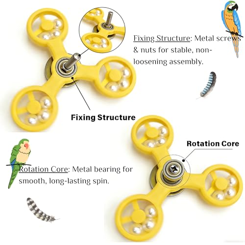 Spinning Bird-Toys Bird Cage Toys & Bird Perch Parrot-Parakeet Budgie Cockatiel Conure Macaw Chicken Parrot Enrichment Cage Accessories Small Animal Chewing Toy (Yellow Spinner) - color: Yellow Spinner