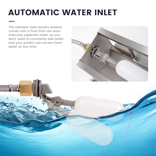 Automatic Chicken Waterer Stainless Steel Chicken Water Feeder Pigeon Water Dispenser with Float Valve Automatic Filling Water Poultry Waterer Fountain for Duck Goose Pigeon Quail
