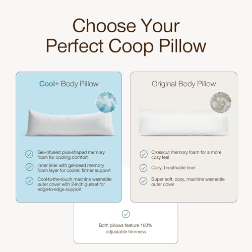 Coop Home Goods Cool+ Adjustable Cooling Body Pillow, 18x52, Cooling Gel Memory Foam & Microfiber, Side Sleeper & Pregnancy Pillow with Cool-to-the-Touch Washable Cover, Breathable Full Body Support - size: Cool+ Body Pillow