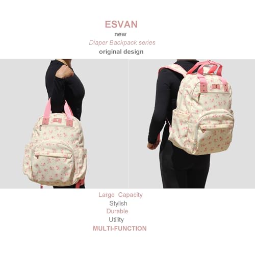 Diaper Bag Backpack Corduroy Multifunction Baby Fashion Travel Pack office Laptop Bag - color: White Pink Flower