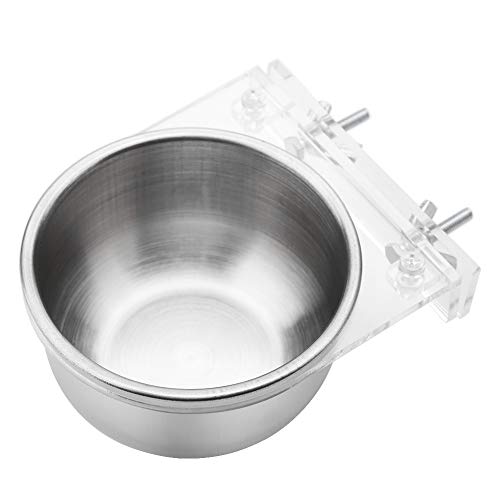 Stainless Steel Bird Feeder with Acrylic Plates, Small Feeding Cups for Cage, Detachable Bird Water Bowls with Clamp Holder for Cockatiel Conure Budgies Parakeet Finch Small Pets