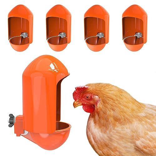 Large Chicken Waterer Cups Automatic with Anti-Roosting Cover | Poultry Waterer Cups Suitable for Chicks, Duck, Goose, Turkey and Bunny (5 Pack)
