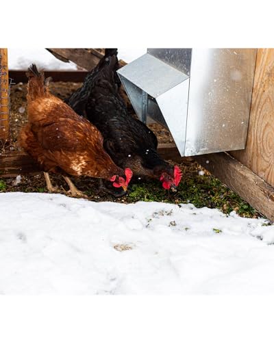 Galvanized Chicken Feeder - 25Lbs Outdoor Waterproof Metal Feeder with Lid, Coop Food Dispenser No Waste for Chicken, Haning or Stand