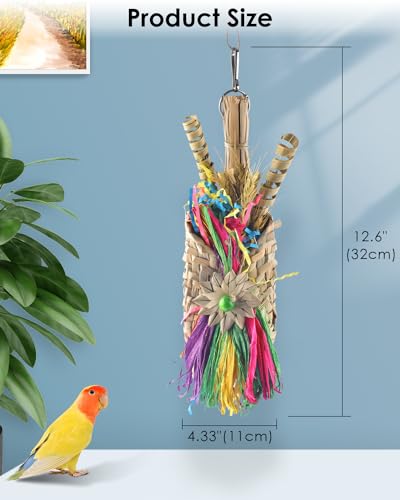 Bissap Bird Chew Toys, Parrot Foraging Shredder Natural Palm Frond Woven Bag Hanging Cage Toy with Chewing Treats for Conure Budgie Cockatiel Cockatoos and Similar Sized Pet Birds - style: Bag