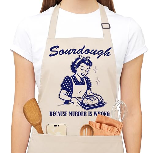 Sourdough Apron for Women with Deep Pockets - Funny Bakers Apron, Unique Sourdough Gifts for Women & Bread Bakers, Adjustable Kitchen Apron for Mom, Mother’s Day Baking Gift - B21 - color: Sourdough Because Murder is Wrong 2