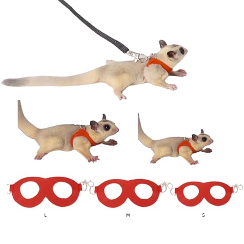 MANON ROSA Sugar Glider Harness and Leash Set, Adjustable 3 Pcs Vest, Black | Escape-Proof Design, Comfortable Adjustable Vest, Suitable For Small Pets, Durable Material, Easy To Wear, Secure Leash 57.1 - color: 01 Red