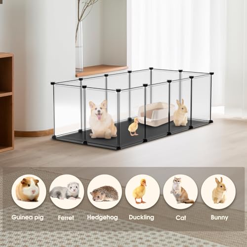 Small Animal Playpen with Waterproof Mat, 12-Piece Translucent Plastic Panels for Indoor and Outdoor Use, DIY Exercise Fence for Kittens, Rabbits, Guinea Pigs, Hedgehogs, and Hamsters - style: 12-Panel Translucent Plastic