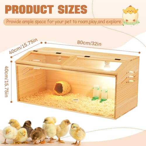 CroBlissful 32 x 16 x 16 in Brooder Box for Chicken Quails Stand Sliding Door, Bulb Set and Feeder, Indoor Chicks Coop Brooder Box Kit, for Ducks, Hamsters, Lizards, Mice, Rat(No Legs, Wooden) - color: Wooden, size: 33.1"L x 18.1"W x 5.1"H, style: No Legs