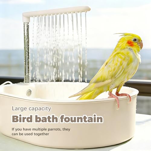Automatic Parakeet Bird Bath with Pump,Automatic Bath Shower(Beige) | Bird Shower Fountain Bathtub with Running Water,For Birds African Grey Amazon Conure Parakeet Cockatiel - color: Beige