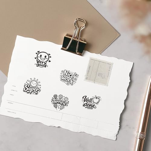 AHANDMAKER 5 Styles Mini Teacher's Day Wooden Rubber Stamp, Small Positive Encouragement Patterns Stamps for Teacher Rating DIY Making Scrapbooking Card Stamping Pottery Clay Crafting - style: Teacher's Day