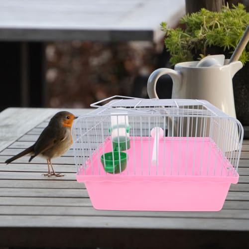 BESPORTBLE Portable Bird Carrier Travel Cage with Perch Food Box Water Dispenser Lightweight Small Bird Cage for Parrots and Lovebirds 9.29X6.57X6.29In - color: Pink