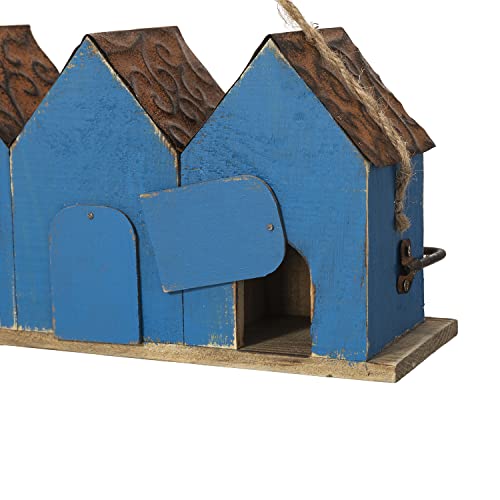 Glitzhome 17" L Retro Blue Distressed Solid Wood Birdhouse with Perch Garden Hanging Bird House for Outdoors - color: 17"L Retro Blue