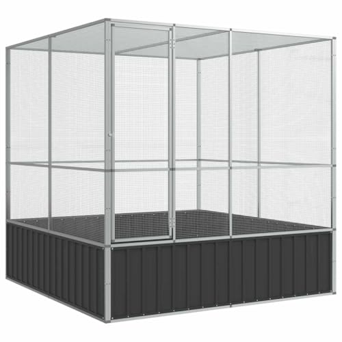 Large Bird Aviary Outdoor Chicken Coop 83" x 81" x 83" Galvanized Steel Parrot Cage with Lockable Door and Mesh Grid Walk-in Poultry Pen for Ducks Rabbits Anthracite and Silver - color: Silver