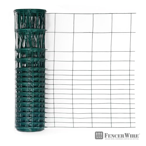 Fencer Wire Green Vinyl Coated 16 Gauge Rabbit Guard Fence, Poultry Outdoor Fencing Barrier Wire Roll for Garden Yard, Protecting Against Rabbits, and Other Small Animals Damage (24 in. x 50 ft.) - size: 24 in. x 50 ft., style: Green Vinyl Coated