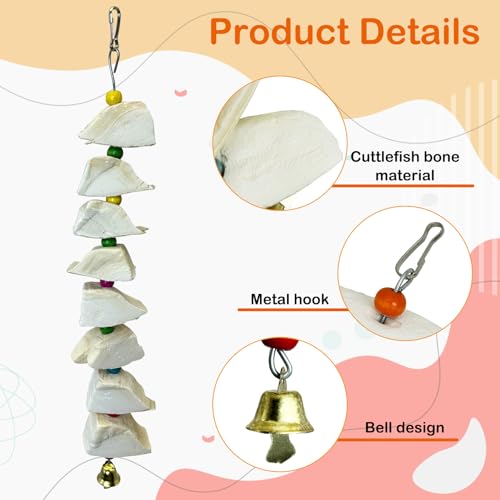 3 Pack Bird Chewing Toy Cuttlebone Parrot Toy with Bell Hanging Bird Beak Grinding Stone Parakeet Cage Accessories for Small & Medium Budgies Lovebirds Cockatiels (Block, 8 Per Skewer) - size: 8 Blocky