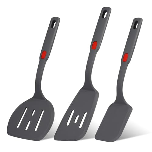 Flexible Silicone Spatula Set For Nonstick Cookware Rubber Silicone Bpa-Free Heat Resistant Heavy Duty Kitchen Turner Large,Slotted Flipper And Small Spatulas For Egg Fish Pancake Cookie (Grey)