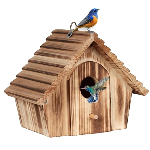 Bird Houses for Outside,Hanging Outdoor BirdHouses,Wood Bird Nesting Box House for Bluebird Humming Finch Wren Cardinals Garden