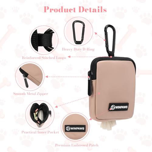 Dog Treat Pouch with Training Clicker,Waterproof Nylon Fabric Poop Bag Holders for Leashes,Hands Free Small Dog Walking Bag with Carabiner, Pet Puppy Training Walking Essentials (Coffee) - color: Coffee