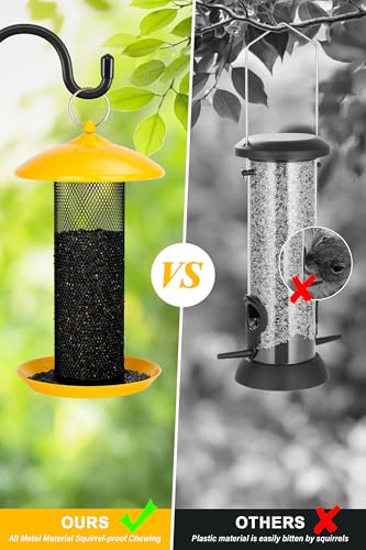 Gtongoko Finch Feeders for Outside All Metal Mesh Tube Bird Feeder Yellow | 2.5 LB Hanging Bird Feeder for Nyjer & Thistle Seed, Weather-Resistant Lid, Easy Refill & Cleaning, Closed Metal Ring - color: Yellow-0.24"