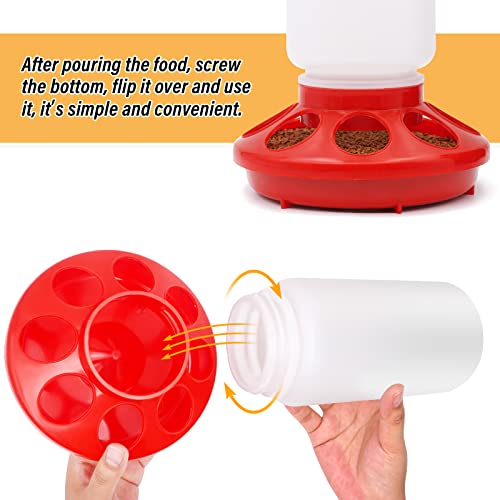 Chicken Feeder and Waterer Set Hanging Chicken Waterer Feeder for Poultry Duck Quail Chick Baby Automatic Chicken Feeders no Waste Bird Water Dispenser Chicken Coop Accessories Supplies (Red) - color: Red