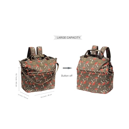 Diaper Tote Bag Totepack Backpack Crossbody Bag 3 in 1 for Women Laptop Backpack Multifunctional with Insulated Pockets - color: Corduroy Mushroom
