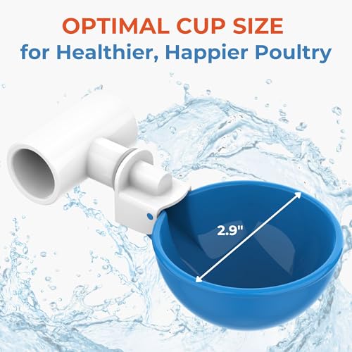 Lil'Clucker Large Automatic Chicken Waterer Cups and 1/2" PVC Tees - Chicken Water Feeder - Suitable for Chicks, Duck, Goose, Turkey and Bunny - Poultry Water Feeder Kit (Blue, 5-Pack) - size: 5-Pack