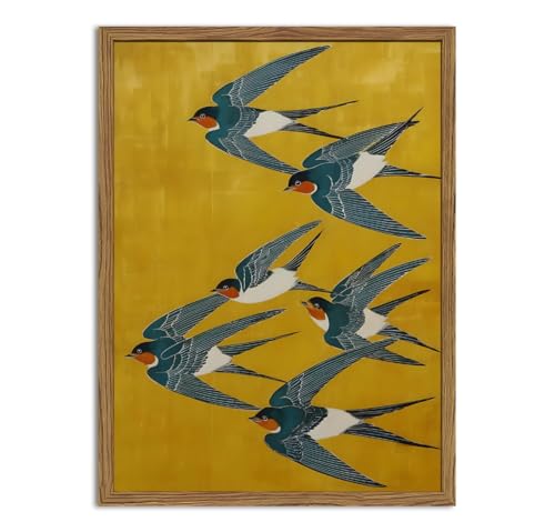 Vintage Japanese Bird Wall Art, Japan Swallow Wall Decor Painting Cottage Animal Poster Canvas Prints Picture for Bedroom Living Room Farmhouse 16x24 inch Wood Framed - color: Animal-N, size: 24"L x 16"W