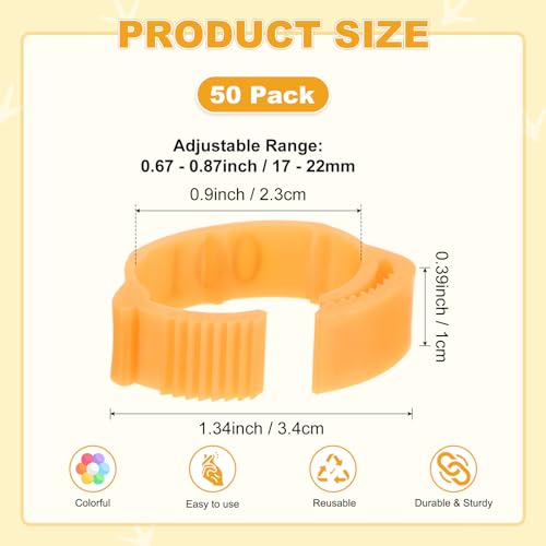 M METERXITY 50-Pack Adjustable Chickens Leg Bands, 17-22 mm Plastic Poultry Identification Chicken Leg Rings for Turkey/Duck/Goose/Chicks, Colorful Numbered Foot Clip on Tags [Orange] - color: Orange