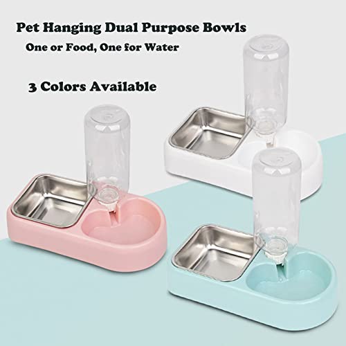Love Dream Crate Dog Bowl, No Spill Kennel Hanging Pet Food Water Bowl Set | Automatic Water Dispenser and Removable Stainless Steel Bowls Raised Double Bowls for Indoor Cats, Rabbit, Small Medium Dogs - color: Blue