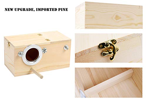 Pine Wood Parakeet Nest Box Bird House Budgie Breeding Mating Box for Lovebirds Cockatiel Parrotlets (L) - size: L