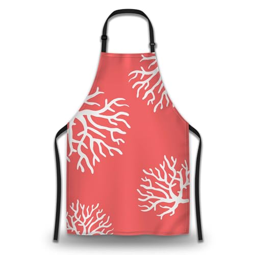 Chef Apron for Women Beach Coral Funny Aprons for Men for Kitchen Cooking Restaurant BBQ Painting Crafting 27” (W) x 31” (H), Waterproof Aprons - color: Beach Coral