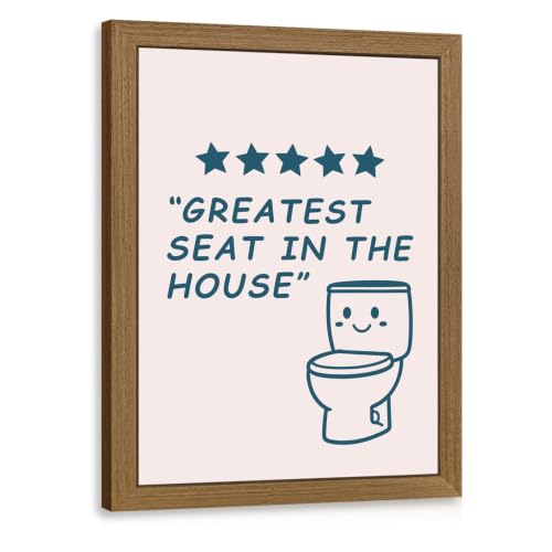 GELDSTEI Wood Framed Greatest Seat in the House Bathroom Wall Art 8x10 in | Cute Toilet Illustration Wall Decor, Humorous Wall Decor for Powder Room and Guest Bathroom, Fun Gift for Family Friends - color: Toilet, size: 10"L x 8"W