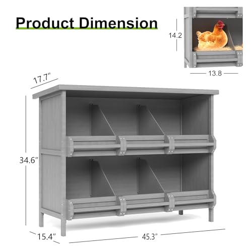 2-Tier Nesting Boxes for Chickens,Chicken Laying Boxes with Perch | Wooden Chicken Nesting Box for Poultry, Solid Wood Egg Laying Box for Hens, 6-Compartment - size: 45.3"L x 15.4"W x 34.6"H