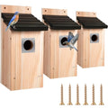 Dreyoo 3 Pack Bluebird Box Houses for Outside,1-1/2'' Entrance Hole Wooden Bird Houses with Metal Guard, Secure Latch,Fledgling Grooves,Air Vents for Bluebird Wren Swallow (Black Roof,Wood Body) - color: Black Roof, Wood Body