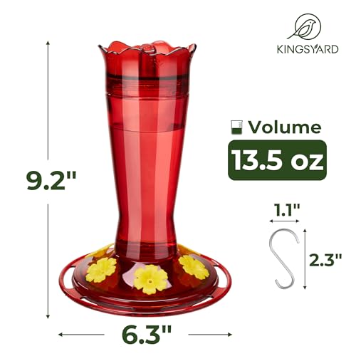 Kingsyard Glass Hummingbird Feeder for Outdoors Hanging, 14 oz Leak-Proof Humming Bird Feeders with Ant Moat & Bee Proof Feeding Ports, Hummingbird Gift for Bird Lovers (Red) - color: Updated Red