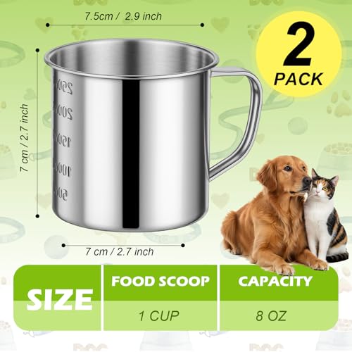 2 Pcs Dog Food Scoop 1 Cup,304 Stainless Steel Dog Food Measuring Cup,1 Cup Scoop for Dogs, Cats, Birds & Rabbits - size: 1 CUP