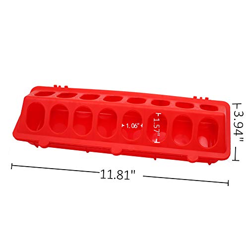 Flip Top Chick Feeder Trough, Plastic Bird Small Poultry Feeder | No Mess, No Waste Chicken Feeder for Small Chicks, Pigeons, Quails, Birds, Ducklings, Ideal for Using in a Brooder (Red) - color: Red