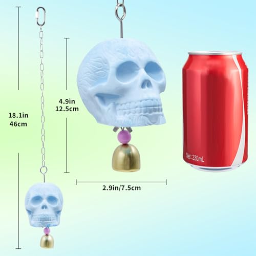 Skull Bird Toy - Natural Calcium Mineral Beak Grinder with Jingle Bell - Small Bird Cage Accessory for Parakeets, Budgies, Cockatiels, Lovebirds, Finches