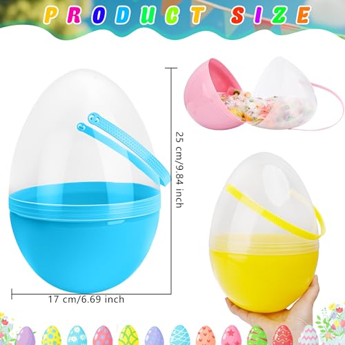 6 Pcs 10 Inch Giant Translucent Easter Eggs Large Jumbo Clear Plastic Giant Easter Eggs with Handle for Easter Hunt Supplies Basket Stuffers