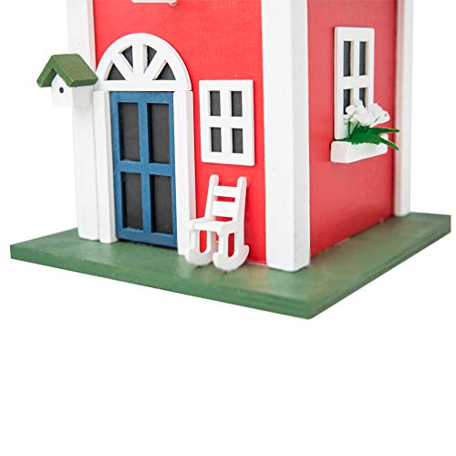 MEWANG Rustic Wooden Bird House for Outside - Hanging Colorful Bird Feeder Cottage, Unique Garden Decor Gift for Hummingbirds, Bluebirds & Wild Birds - color: Red
