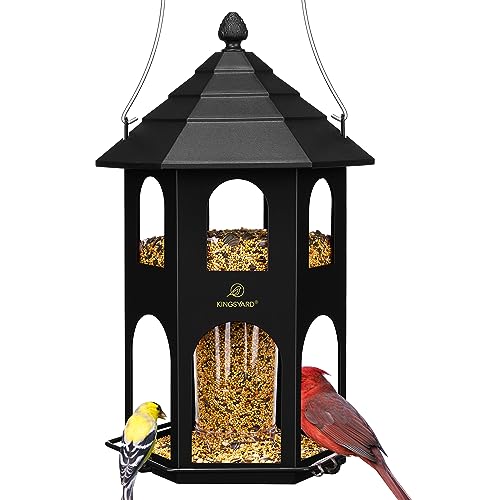 Kingsyard Metal Bird Feeder for Outdoor Hanging, Wild Bird Feeders with Circular Perch, Easy to Clean & Refill, 4 lbs Large Seed Capacity, Black - color: Black