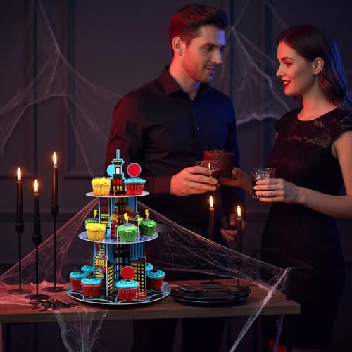 3 Tier Spider Cupcake Stand Decoration Spider Party Cupcake Tower Party Supplies Table Decoration Cityscape Dessert Holder Table Display for Birthday Baby Shower Supplies - style: Hero