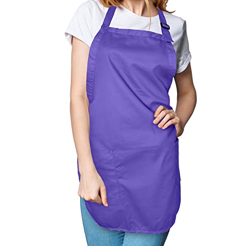 DALIX Apron Commercial Restaurant Home Bib Spun Poly Cotton Kitchen Aprons (2 Pockets) (1, Purple) - color: Purple