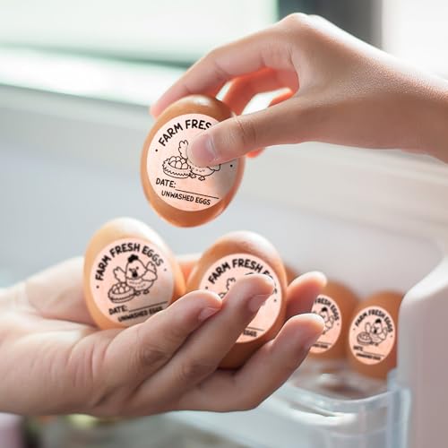 500pcs Farm Fresh Egg Stickers, 2" Round Self-Adhesive Unwashed Egg Stamps Packaging Labels Carton Labels with Collection Date for Farm Chicken Duck Supplies