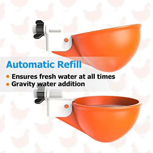 Chicken Water Cups Auto-Fill, Heavy Duty Poultry Waterer Cups -8Pack Orange - color: Orange, size: Pack of 8